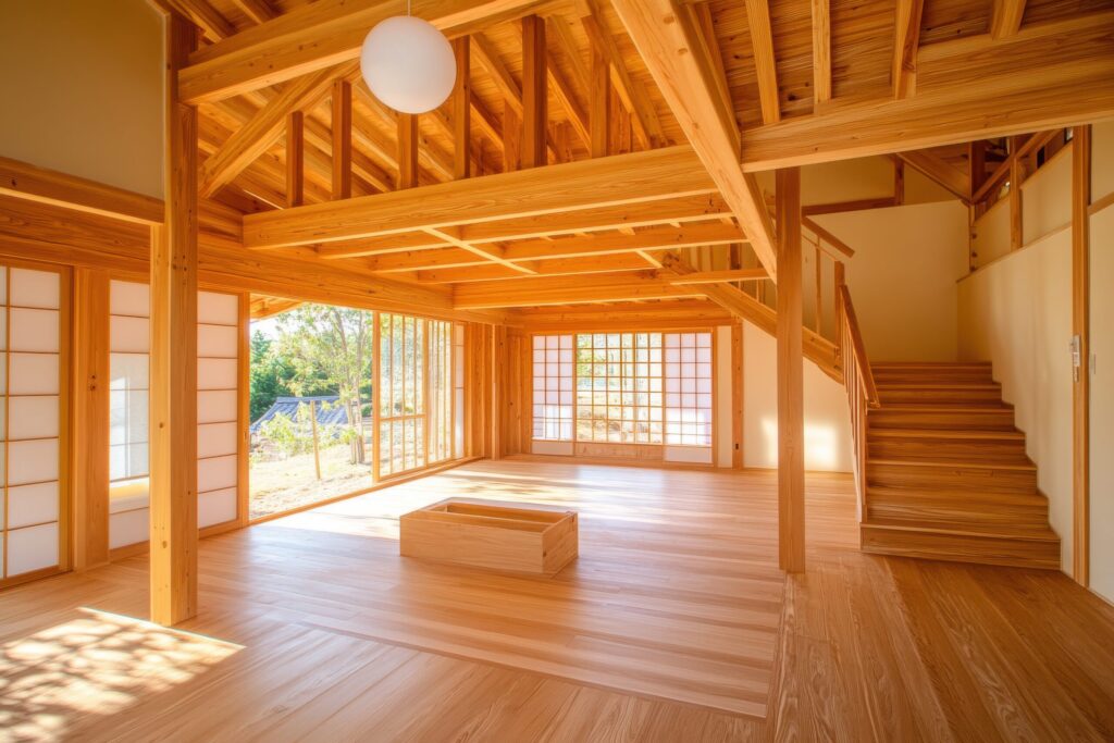 木組みをあらわす家（上棟と木の架構）（デモ） 施工写真
